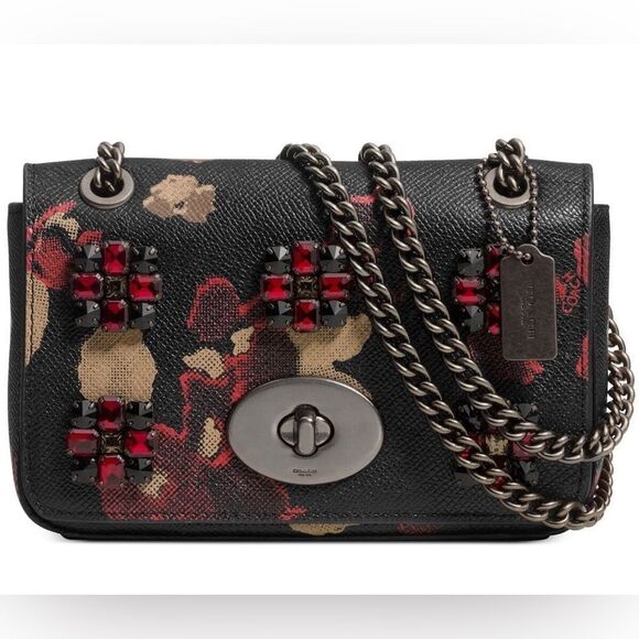 COACH FLORAL JEWELED EMBOSSED MINI CHAIN CROSS BODY NWOT - Picture 1 of 5